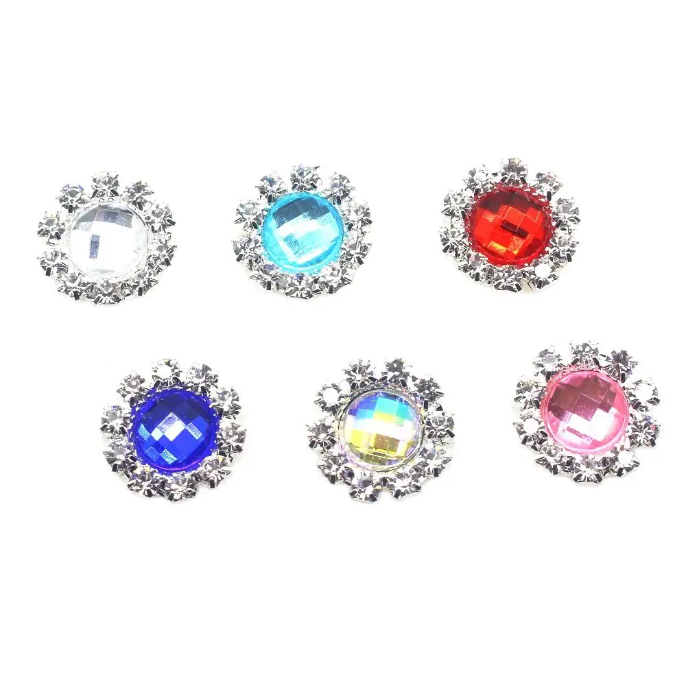 Mix Color Acrylic Rhinestones Buttons 10Pcs 14MM Round Rhinestones Decorative Diy Girl Hair Ribbon Handwork Decoration Accessory