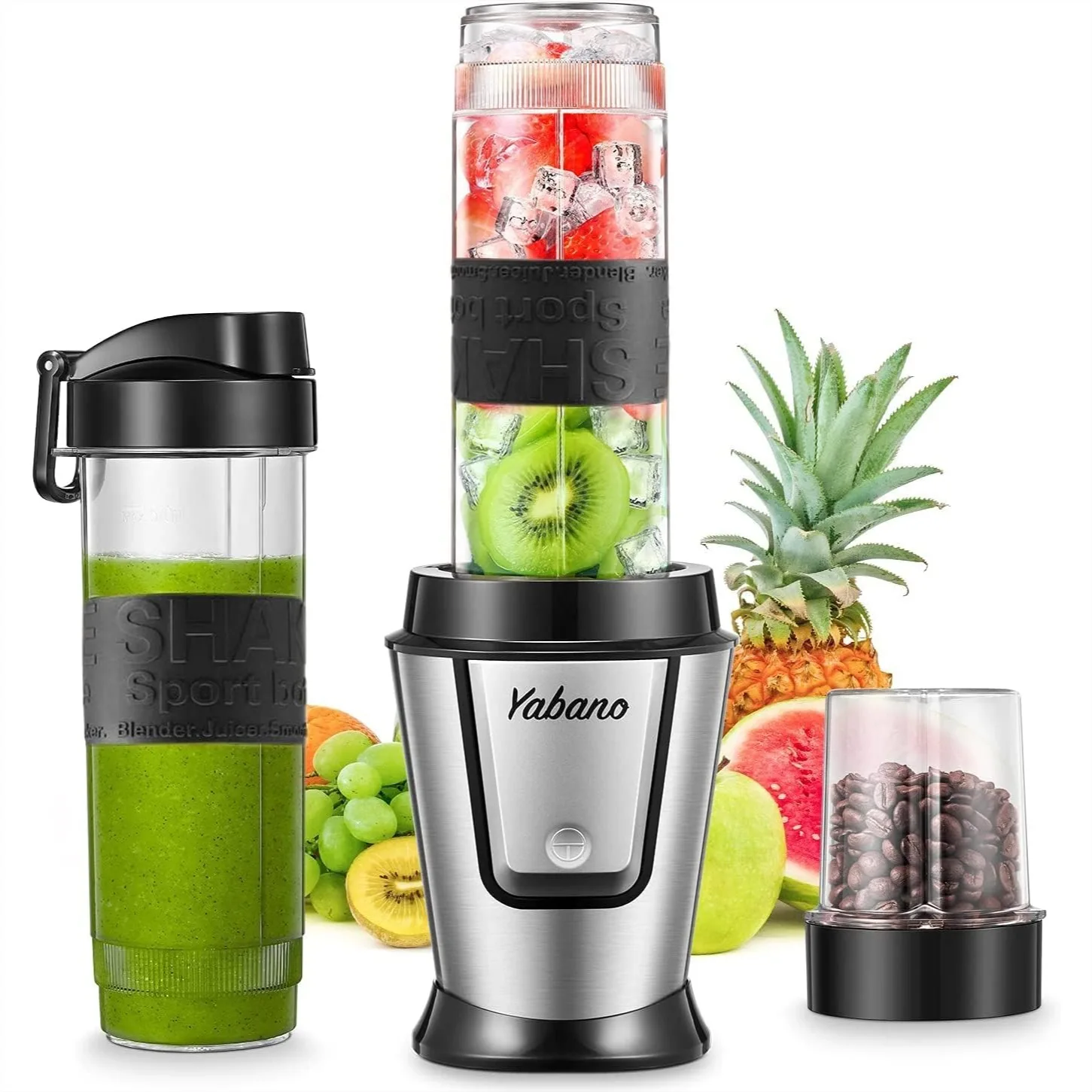 

Personal Blender, Electric Shake Bottle with 2 x 20oz Travel Bottle and Coffee/Spices Jar, Portable Shaker Cups for Protein