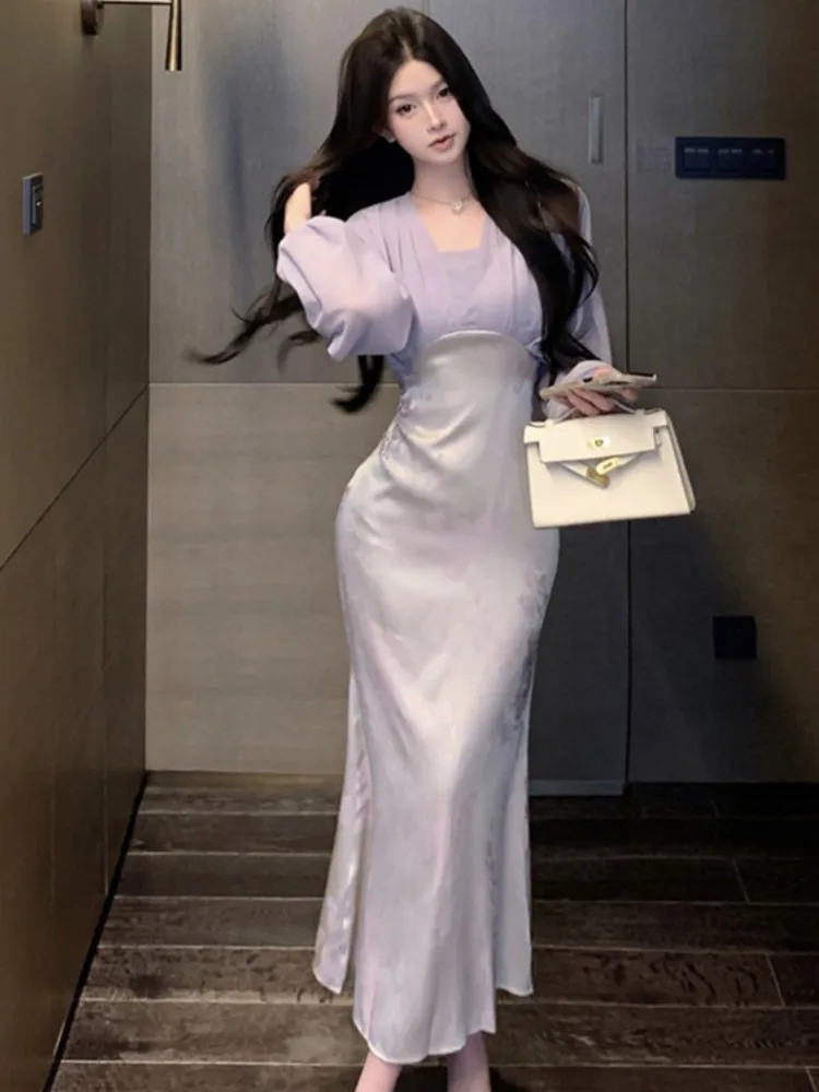 

Women Elegant and Stylish Printed Midi Party Dress Long Sleeve Vintage Mermaid A-Line Casual Birthday Dress Female Clothing New