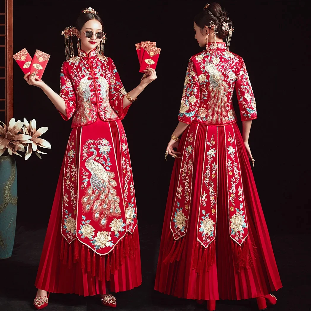 

Exquisite Embroidery Cheongsam Chinese Style Bride Wedding Dress Oriental Marrige Costume Chinese Party Dress Vintage Vestidos