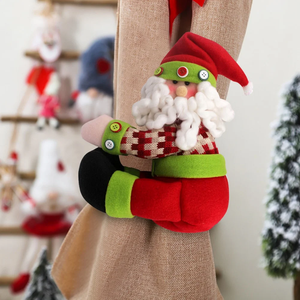 Christmas Tree Topper Snowman and Santa Hugger Xmas Holiday Winter Party Decoration Ornament Supplies Curtain Tiebacks for Home