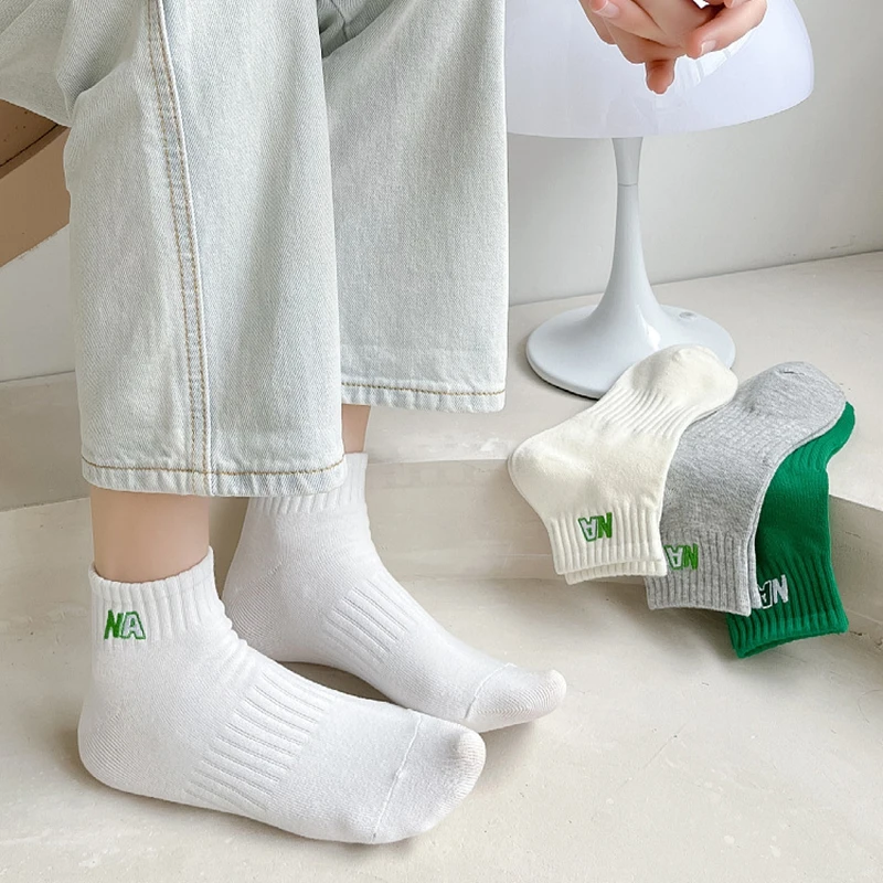 

Men's Socks Solid Color Letter Embroidery Short Socks Mid-Calf Stockings Green Short Stockings Soft Breathable Unisex Leisure
