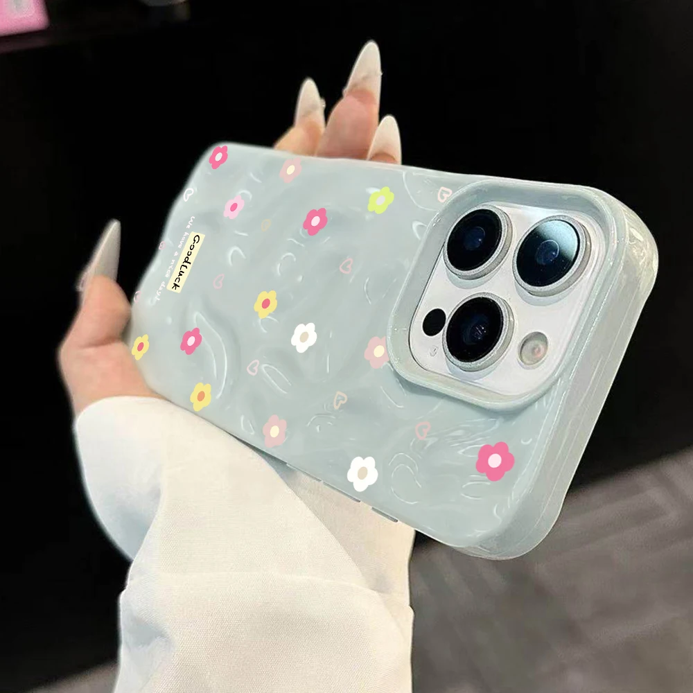 Koreanische Minimalistische Blumen-Handyhülle für iPhone 17 16 15 14 13 12 11 Pro Max 14 15 Plus 17 Air Falten-Wellen Weiche Silikonhülle – Detail 1