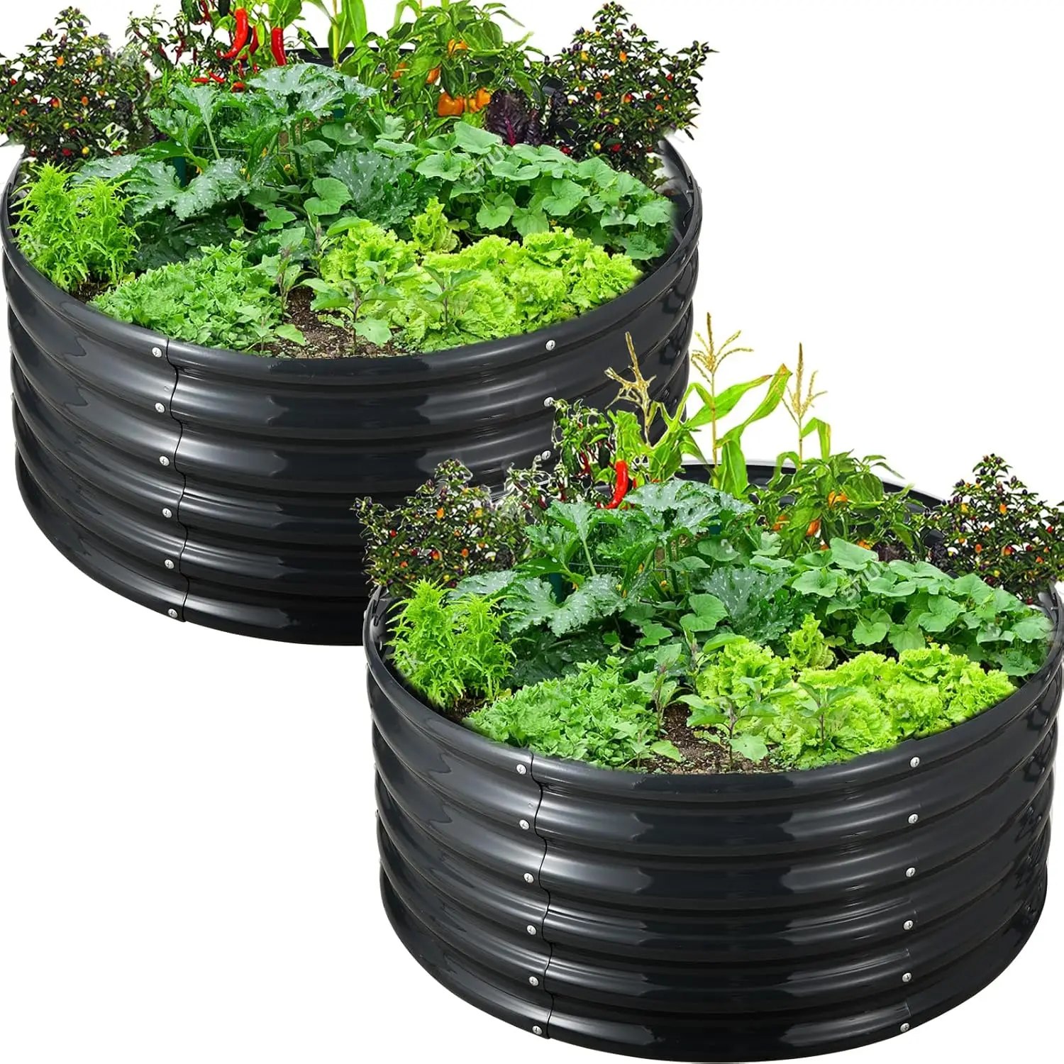 

Набор оцинкованных приподнятых грядок для сада, диаметр 3 фута x высота 1,5 фута, 2 шт., металлические уличные кашпо для овощей и трав, темно-серый цвет