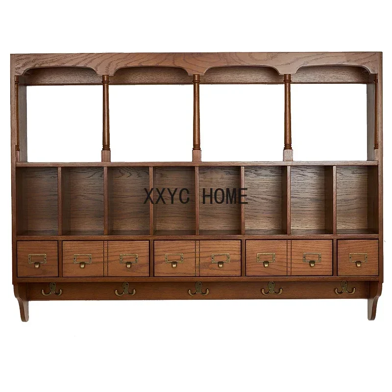 

American-Style Solid Wood Closet Storage Rack Vintage Wall-Mounted Bookshelf Dining Room Wall Wall-Mounted Partition Storage