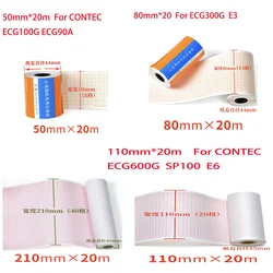 Papier d'imprimante thermique électrocardiographe, 50mm * 20m, 80mm * 20, 110mm * 20m, 210mm, CONTEC ECG100G, ECG90A, ECG600G, ECG300G, éventuelles 100, E3, E6