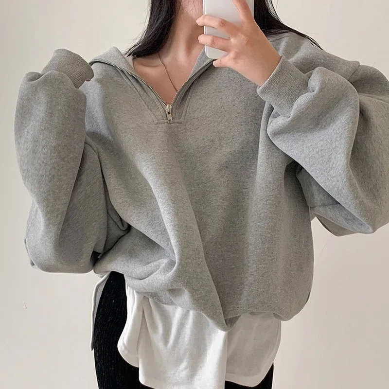 [EWQ] Korean Chic Sailor Collar Loose Casual Female Sweatshirt All-match Long Sleeve Women Pullover Tops 2024 Autumn New 16O1589