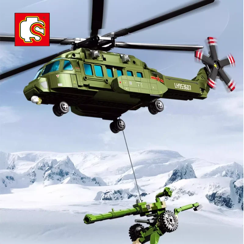 SEMBO 605PCS New 8L Multi-role Helicopter Puzzle Block Military Series High Reduction Collection Toy Model Kids Christmas Gift