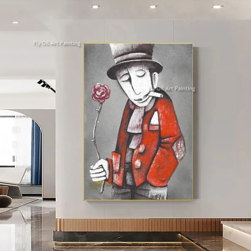 

Green Red Portrait Thick Wall Art Handpainted Gentleman Men Abstract Oil Painting Abtsract Picasso Canvas Artwork For Home Decor