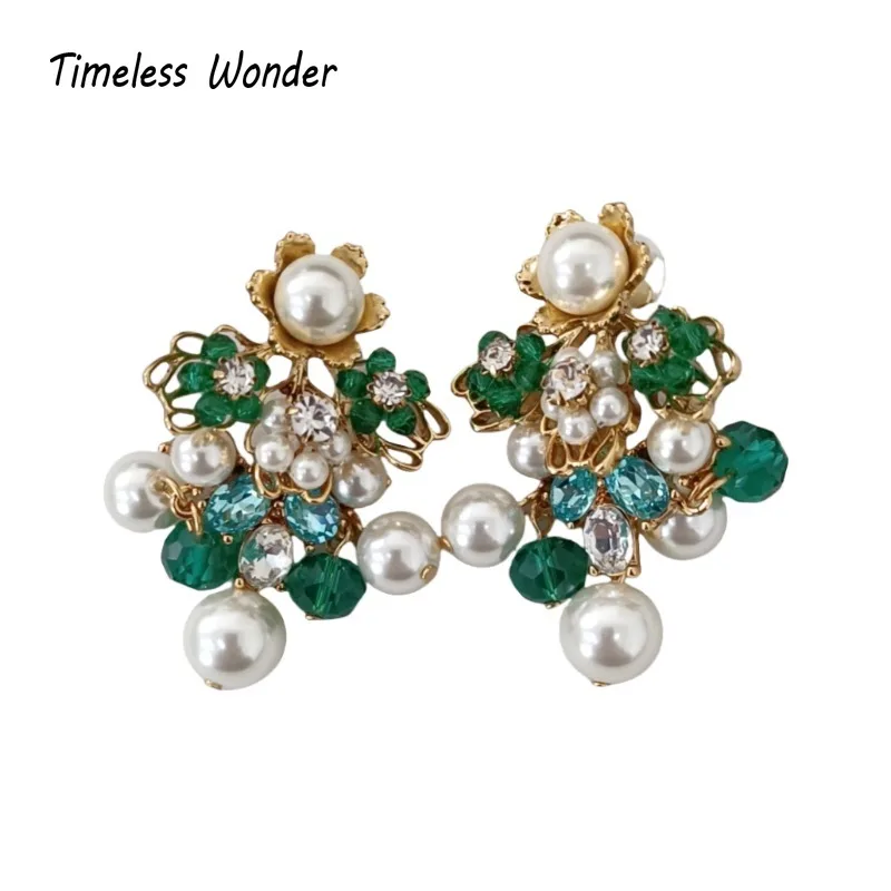 Timeless Wonder Fancy Zircon Geo Beaded Floral Stud Earrings for Women Designer Jewelry Runway Luxury Rare Gift Sweet Cute 5155