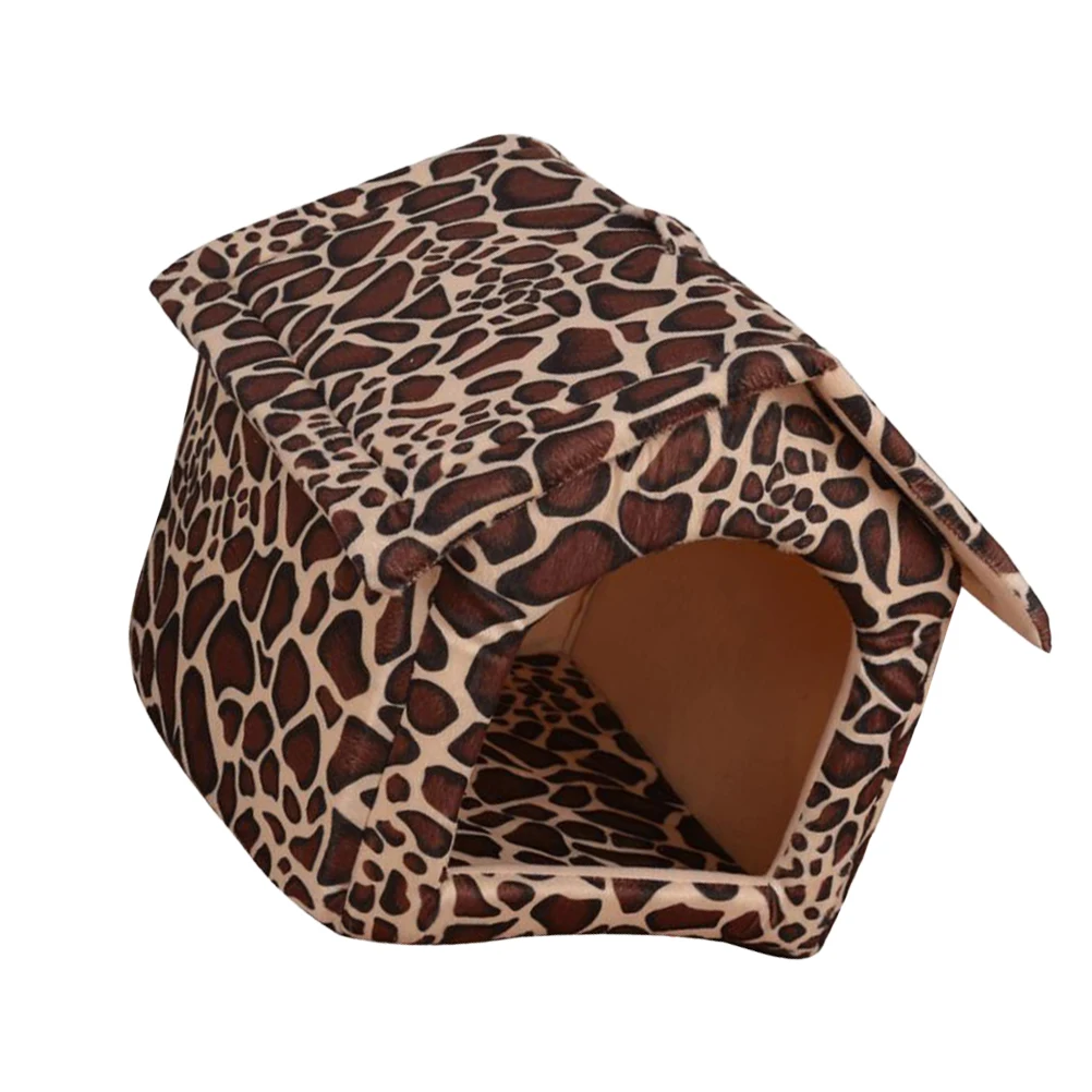 

Pet Bed House Leopard Print Warm Tent for Small Dog Cat Puppy Kitten Indoor Beds Non Slip Stuffed Sponge Durable Pet Nest
