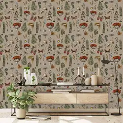 Vintage Woodland Nature Wallpaper Peel and Stick,Amanita Mushroom Wall Papers,Forest Plant Wall Mural,Self-adhesive Or Tradition