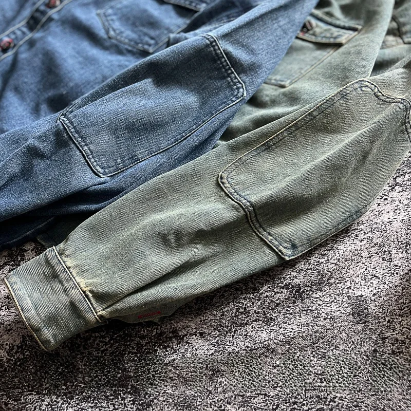 

Vintage Heavyweight 760g American Retro Classic Long Sve Denim Pure Cotton Casual Outerwear irt Faionable Urban Sle