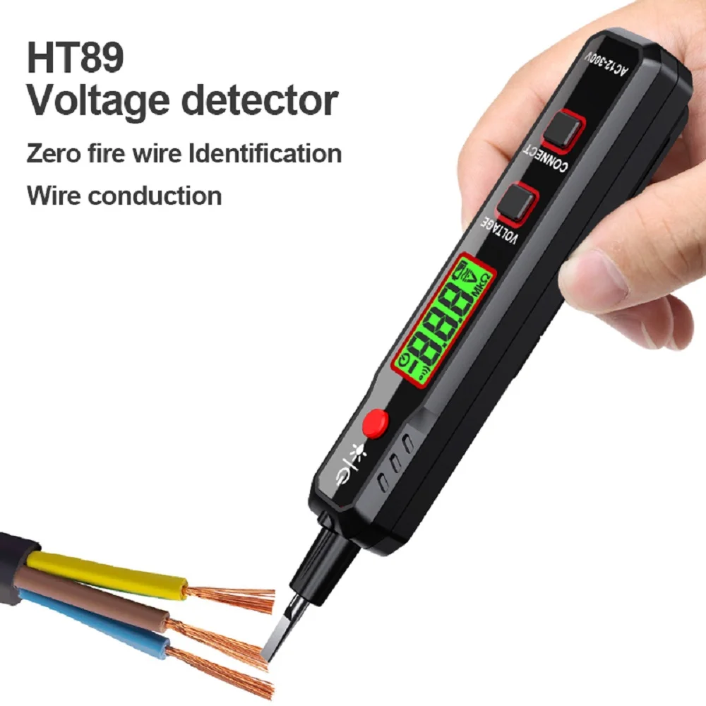 HABOTEST Voltage Detector HT89 AC 300V Sensitive Induction Tester Pen Backlight AC Voltage Tester Sound Light Alarm LCD Display