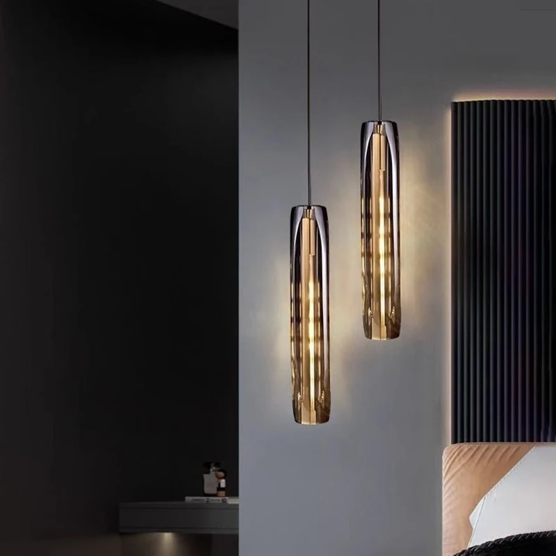 Lámpara colgante Led de cristal gris humo para dormitorio, mesita de noche, comedor, cocina, sala de estar, baño, Villa, decoración, lámpara de araña