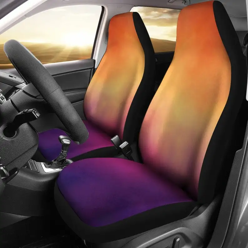 Ombre Orange and Purple Vibrant Sunset Colors Watercolor Design Car Seat Covers Set Universal Fit For Bucket Seats In Cars and S