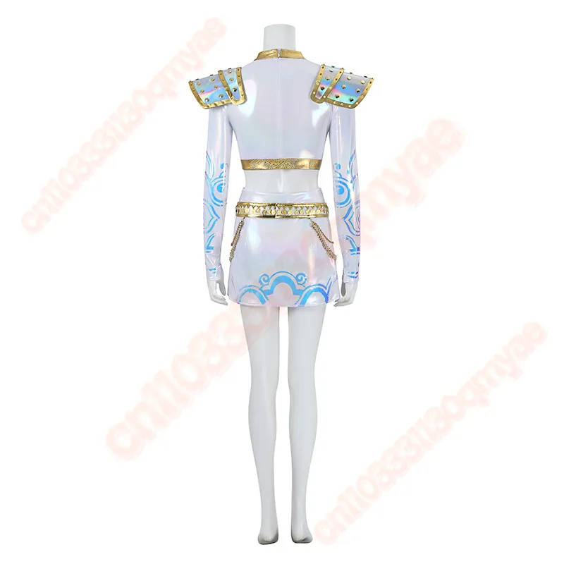 KPop 악마 사냥꾼 Zoey 코스프레 의상 화이트 무대 유니폼 Huntrix 복장 스커트 Huntrix 축제 할로윈 파티 여성용 소녀