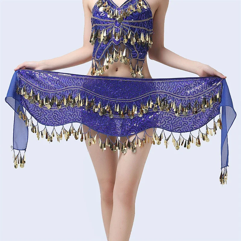 8 Colors Sexy Chiffon Belly Dancing Belt Festival Wrap Hip Scarves Sequins Coins Bollywood Dance Costumes