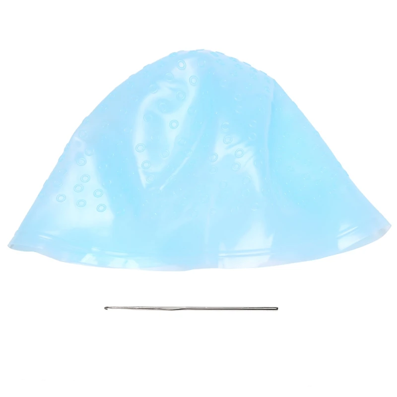 

Reusable Salon Highlighting Dye Hair Coloring Frosting Cap With Metal Hook Blue