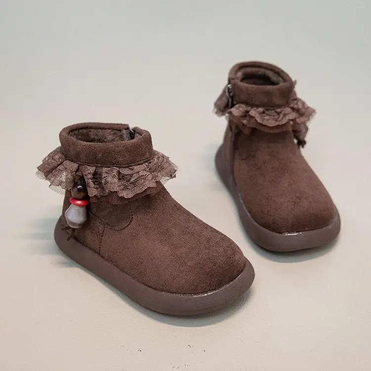 الأطفال الأحذية المسطحة القديمة شرابة القوس الفتيات حذا فردي للسيدات أربعة مواسم لينة عدم الانزلاق الاطفال منتصف العجل الأحذية الجلدية