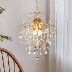 Retro Crystal Chandelier LED Restaurant Hanging Lamp Room Decor Luxury Bedroom Parlor Light Fixture Golden Crystal Pendant Light
