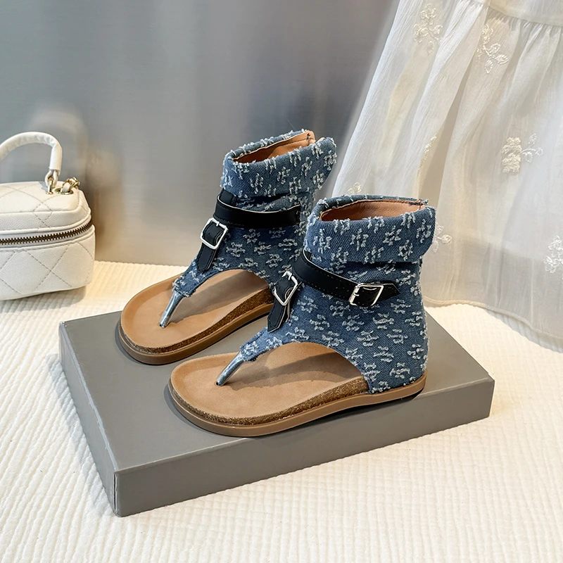 

Girls Sandals 2025 New Summer Roman Flat Sandals Children Flip Flops Gladiator Vintage Shoes for Girl Fashion Beach Flat Sandals