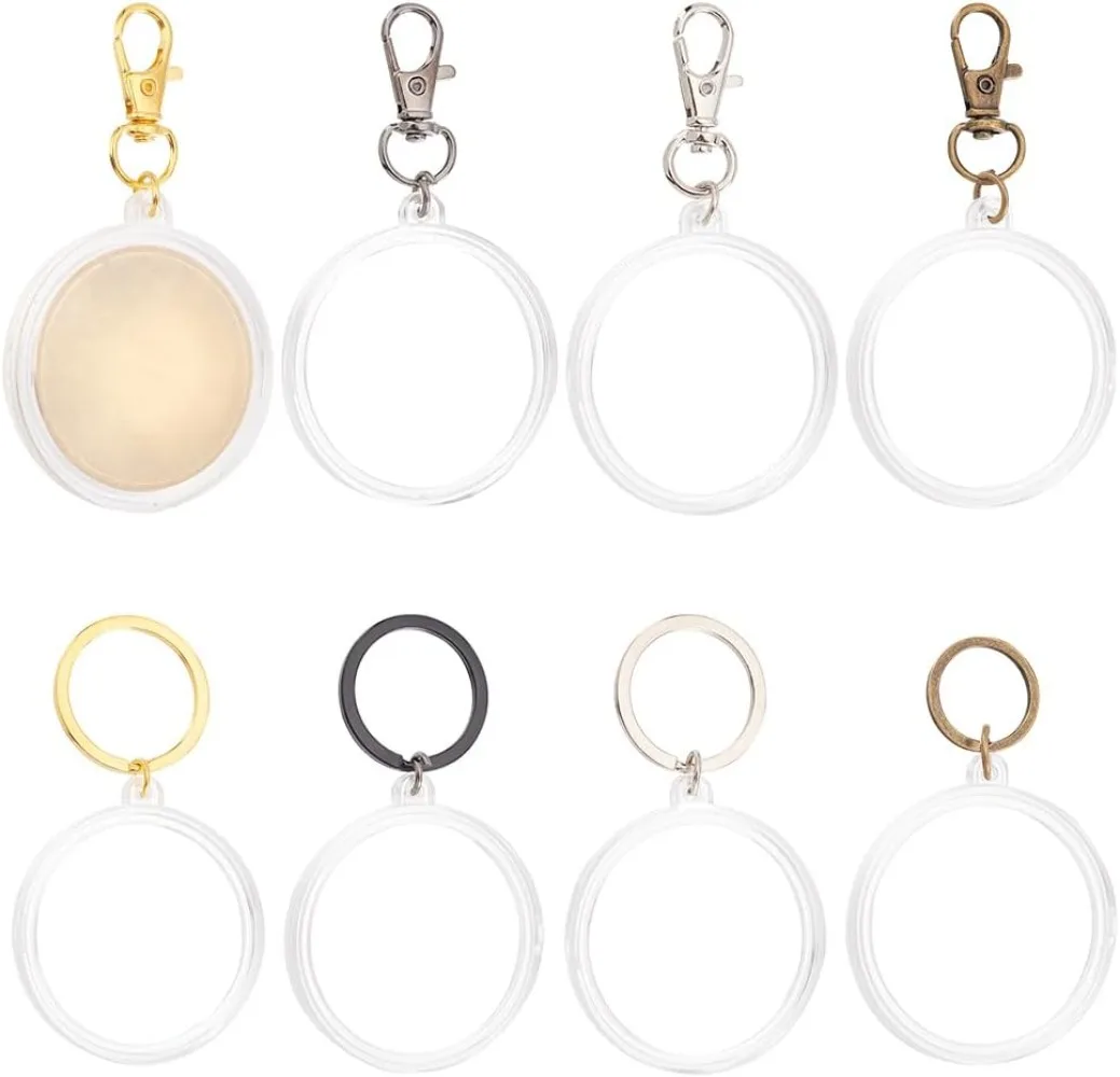 8 Pcs Keychain Coin Capsule Holder Coin Holder Capsule Key Ring 40mm Acrylic Coin Container with Alloy Findings Clear making kit