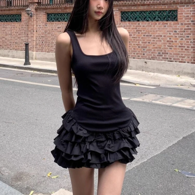 

Solid Color Suspender Sweet Dress 2025 Summer Ruffled Short Ballet Style A Word Women's Skirt