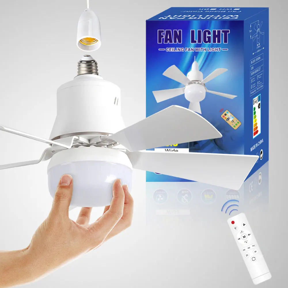 30W Ceiling Fan Light E27 Base Silent Electric Fan Lamp With Remote Control Dimming Ceiling Fan Light for Living Room Bedroom