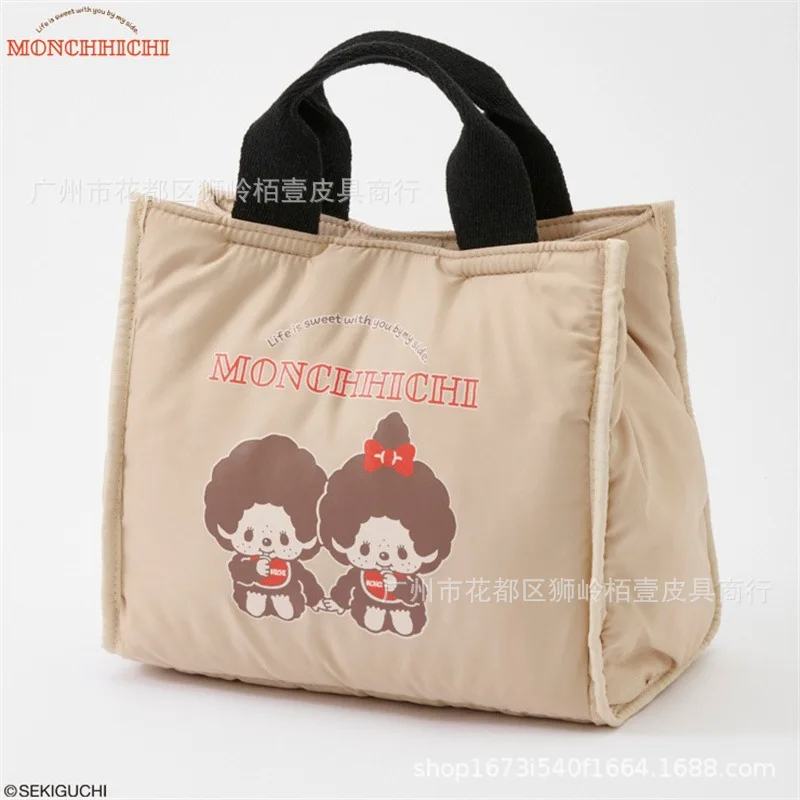 

Японская мультяшная сумка с милым изображением обезьянки из шелкового хлопка, модная портативная сумка для улицы, компактная сумка с принтом