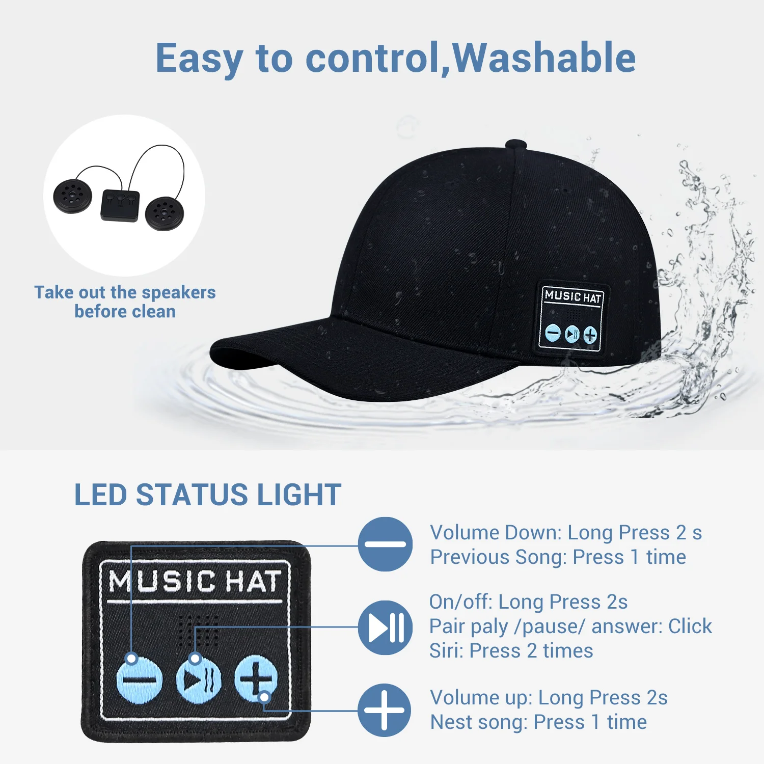 NEW Hat with Bluetooth Speaker Adjustable Bluetooth Hat Wireless Smart Speakerphone Cap for Outdoor Sport Baseball Cap with Mic