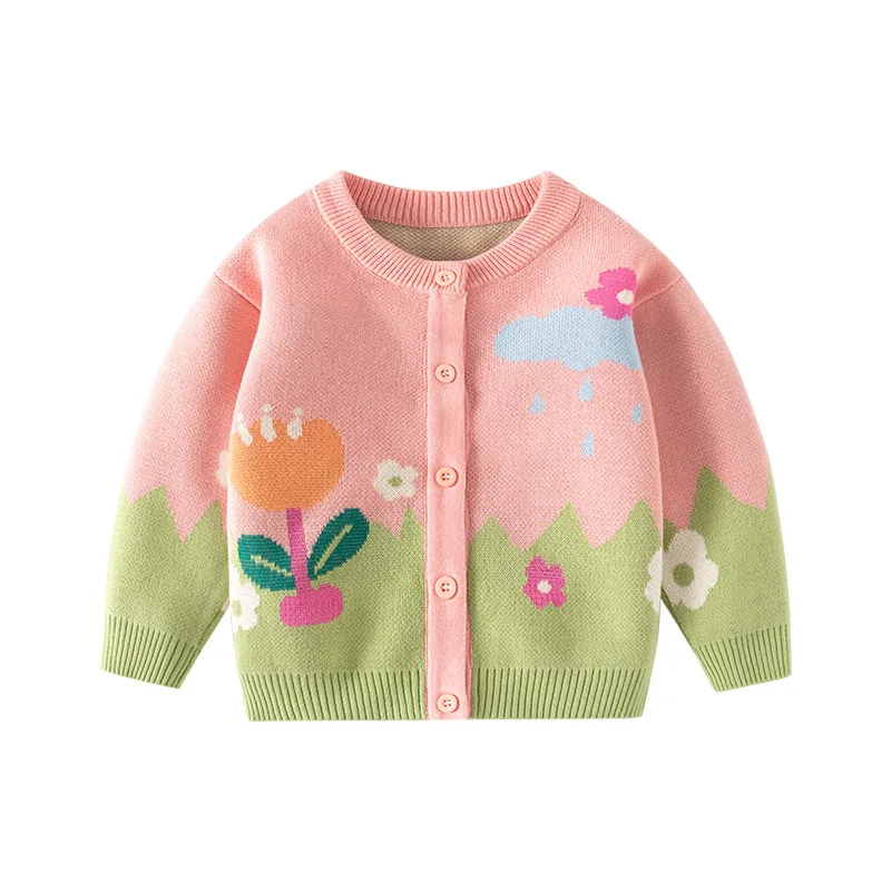 Landelijke Stijl Jacquard Meisjes Gebreid Vest, Puur Katoenen A-Class Babytrui, Lente En Herfst Kleine Bloementrui Voor Meisjes Ca