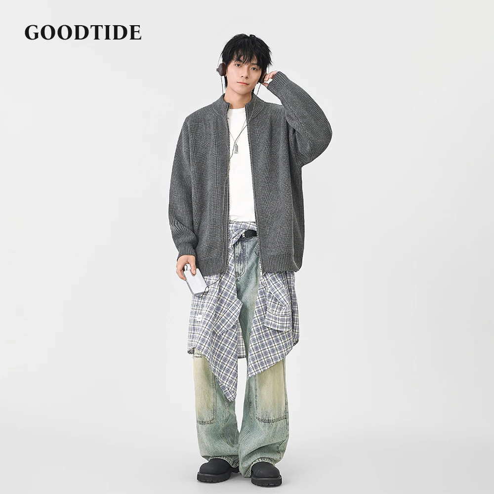 Fashion Men's Casual Full - Zip Mock Neck Cardigan 2025 Winter New Ribbed Knitted Jacket Soft Long Sleeve Outerwear Top