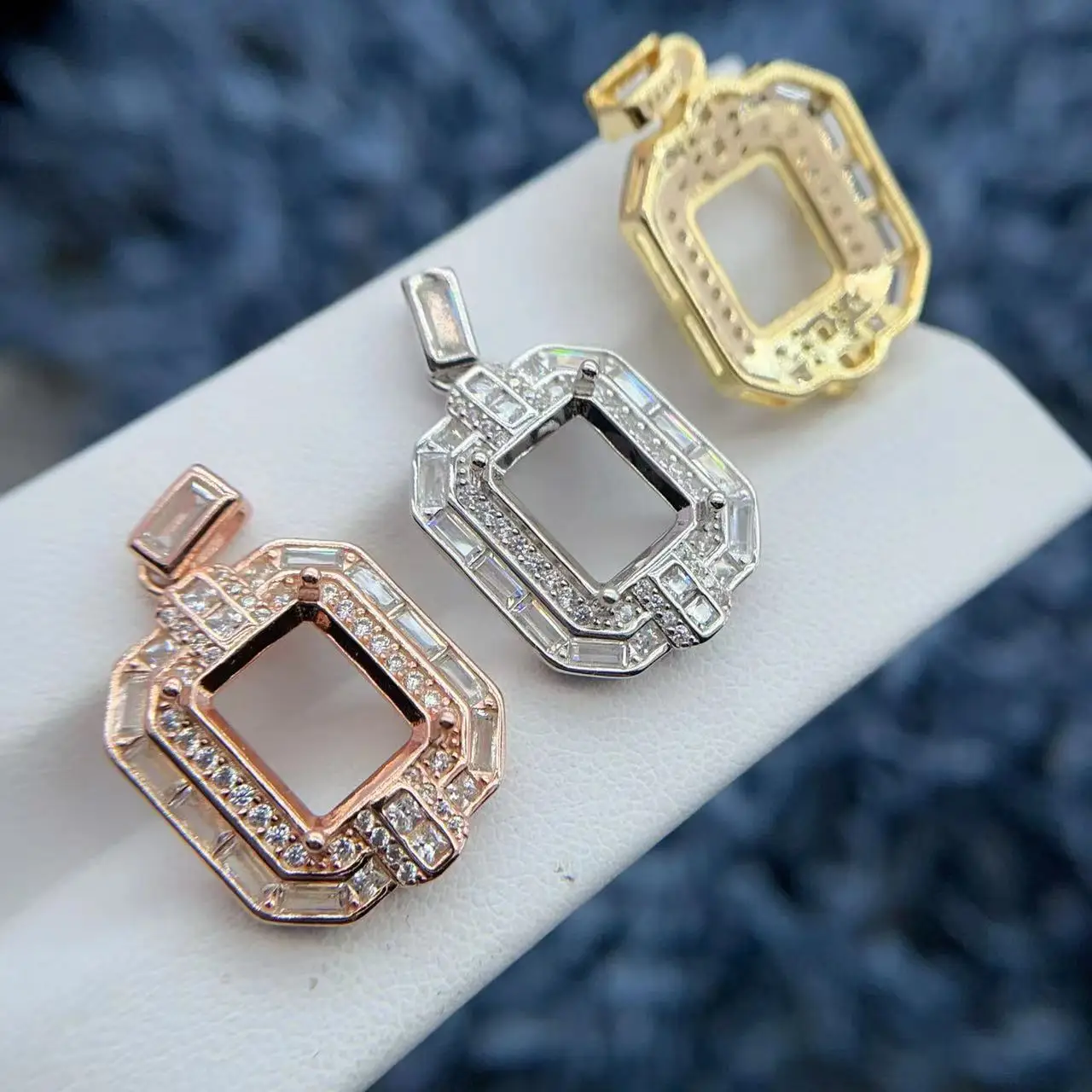 

MeiBaPJ Inlay Rectangular 8 * 10mm S925 Sterling Silver DIY Empty Pendant Holder for Women Fine Fashion Charm Weddings