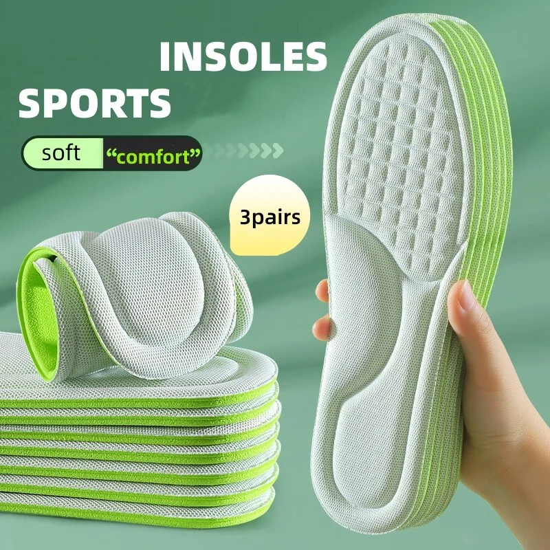 

3Pairs Sports Insoles for Shoes 5D Massage Soft Deodorant Breathable Shock Absorbant Cushion Running Insoles For Feet Men Women
