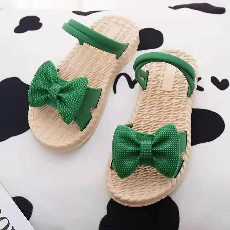 New Summer Children's Princess Sandals Girls Soft Sole Non Slip Lovely Bow Dual Purpose Outdoor Beach Sandals Slippers