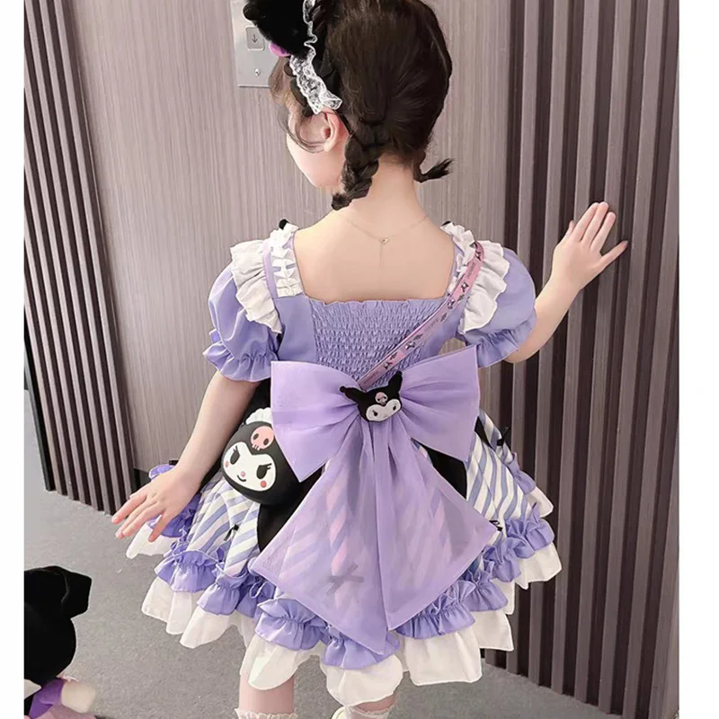 New Sanrio Cosplay Kuromi Lolita Princess Dress Spring Autumn Children Costume Dress Puffy Skirt Suit Halloween Birthday Gift