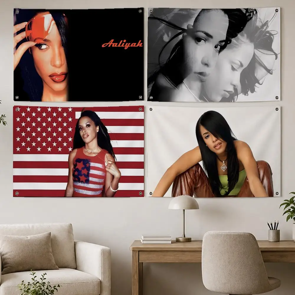 R&B Singer Aaliyah Flags Room Home Decor Wall‑Hanging Art Banner, Outdoor for Bedroom Party Background Decoration