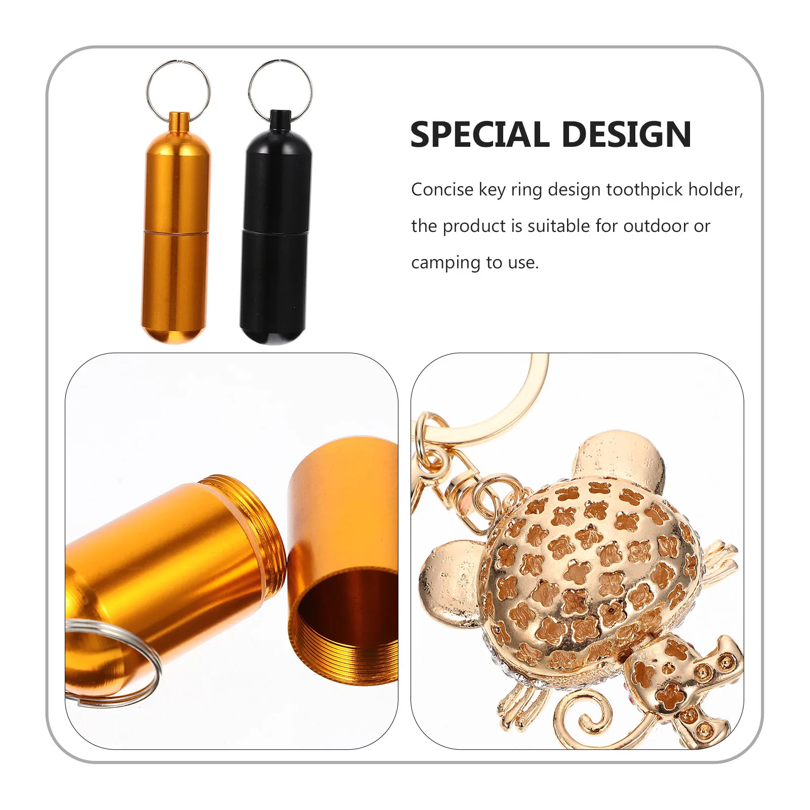 

2Pcs Key Ring Toothpick Holder Portable Stainless Steel Metal Toothpick Box Lightweight Outdoor Travel Organizer