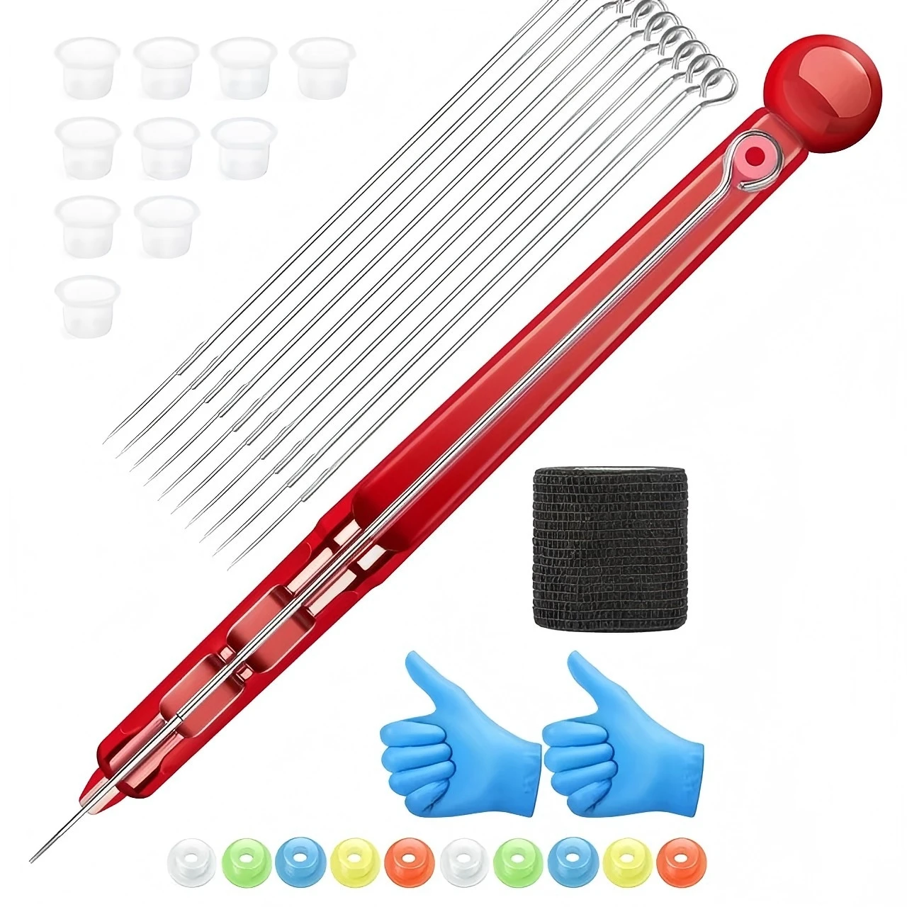 1 Set Hand Poke Pen Stick Tool Tattoo Needle Holder Tattoo Ink Cup Glover Grommet Bandage Kit No Pigment view 4