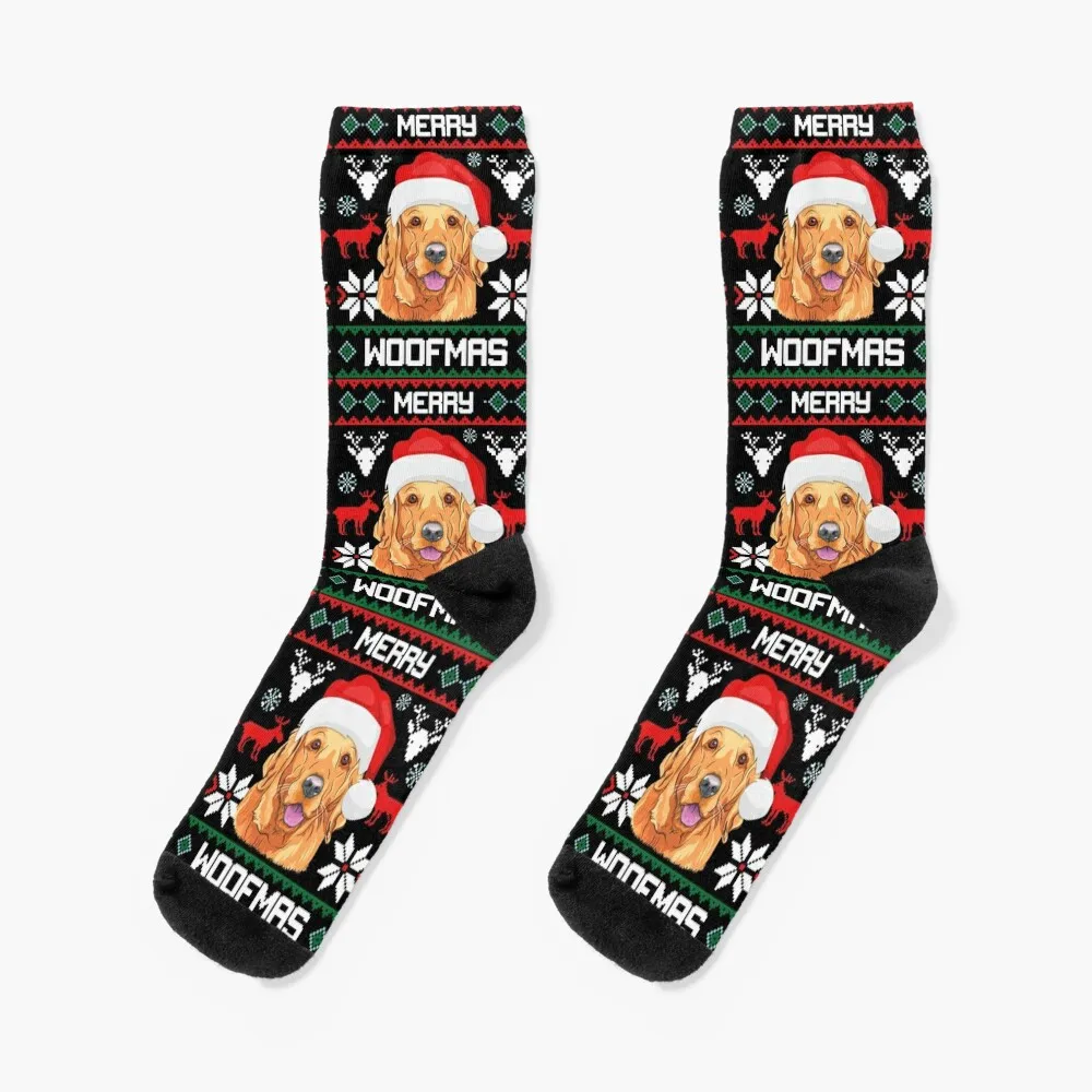 Golden Retriever Merry Woofmas Christmas Goldie Dog Gift Socks kawaii cute halloween Socks Man Women's