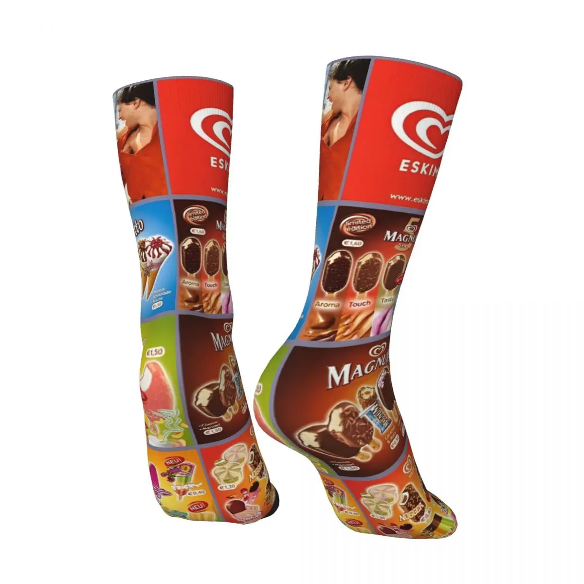 Ice Cream Women Men Socks Ice-Cream Print Stockings Autumn Fashion Soft Breathable Socks Pattern Skateboard Anti Bacterial Socks