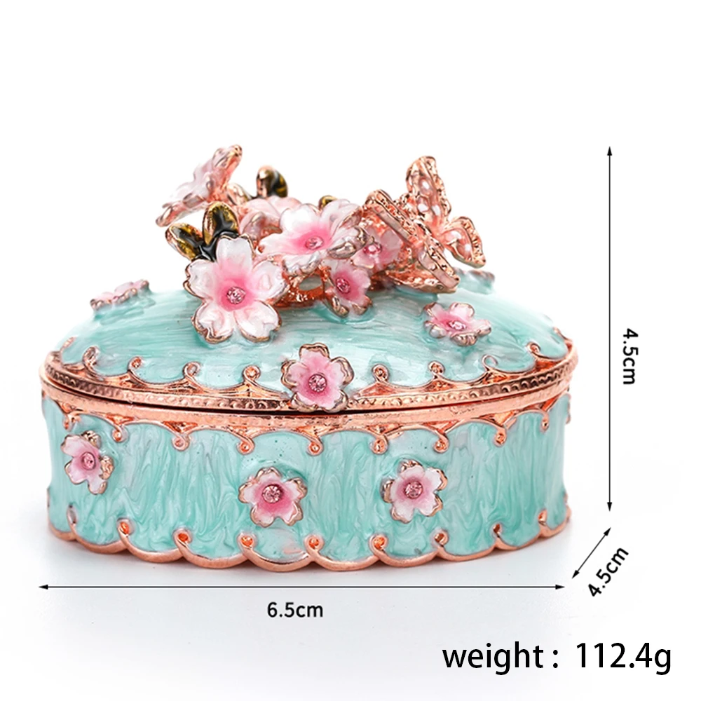 손으로 그린 크리스탈 악세사리 보석 상자 1 개, 힌지 핑크 꽃 벚꽃 입상 보석 상자 크리스마스 선물 소녀용