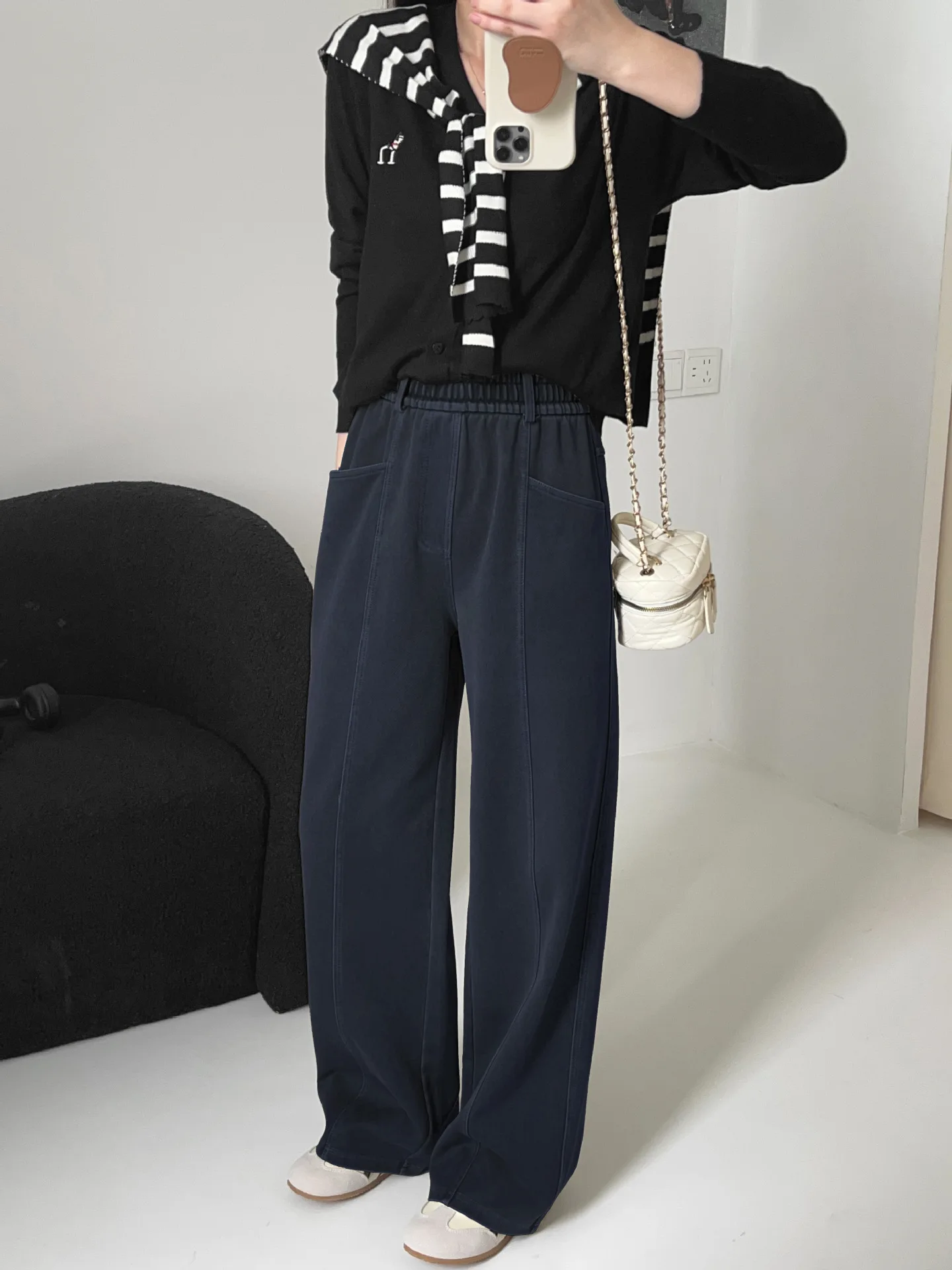 Wide Leg Pants Tassel Elastic Waist Straight Womens Summer Spliced Elasticated Chic Ins Style Social Clubbing Quick-Drying Modal