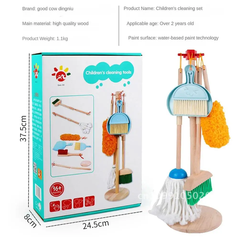 Outils de nettoyage balai de nettoyage jouets de maternelle pour enfants ensemble de Simulation vadrouille balai de nettoyage maison de jouet vadrouille de balayage en bois