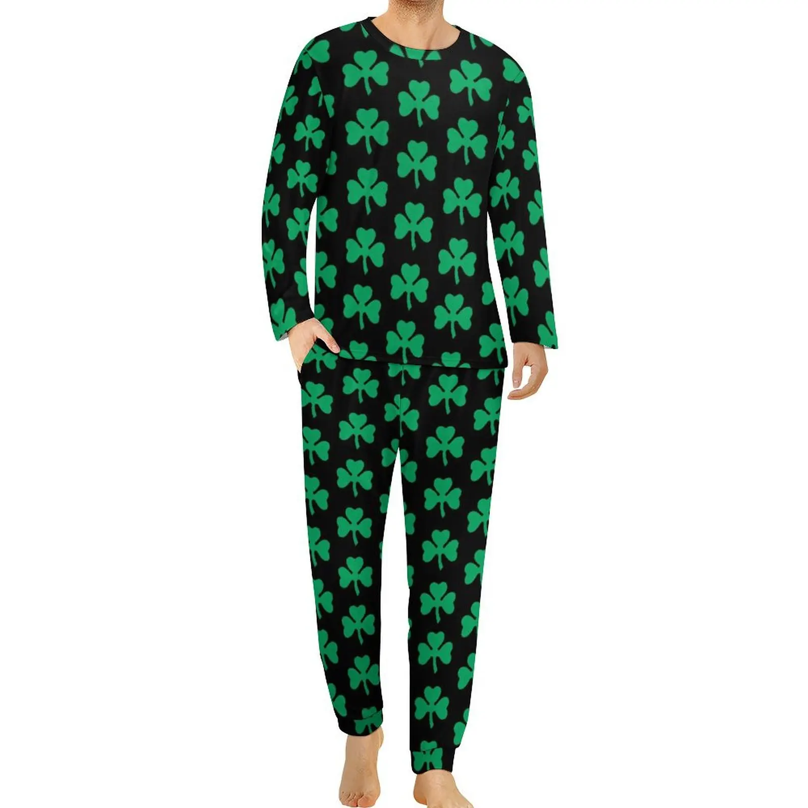 St Patrick's Day Pajamas Men Irish Green Shamrock Clover Soft Home Suit Daily Long Sleeve 2 Piece Room Graphic Pajama Sets 5XL