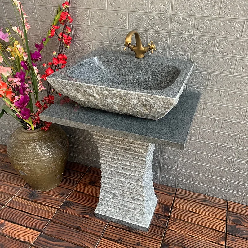 Stone Wash Basin Desktop Integrated Outdoor Pedestal Basin Natural Stone Washbasin Garden Pool Stone Pedestal Basin