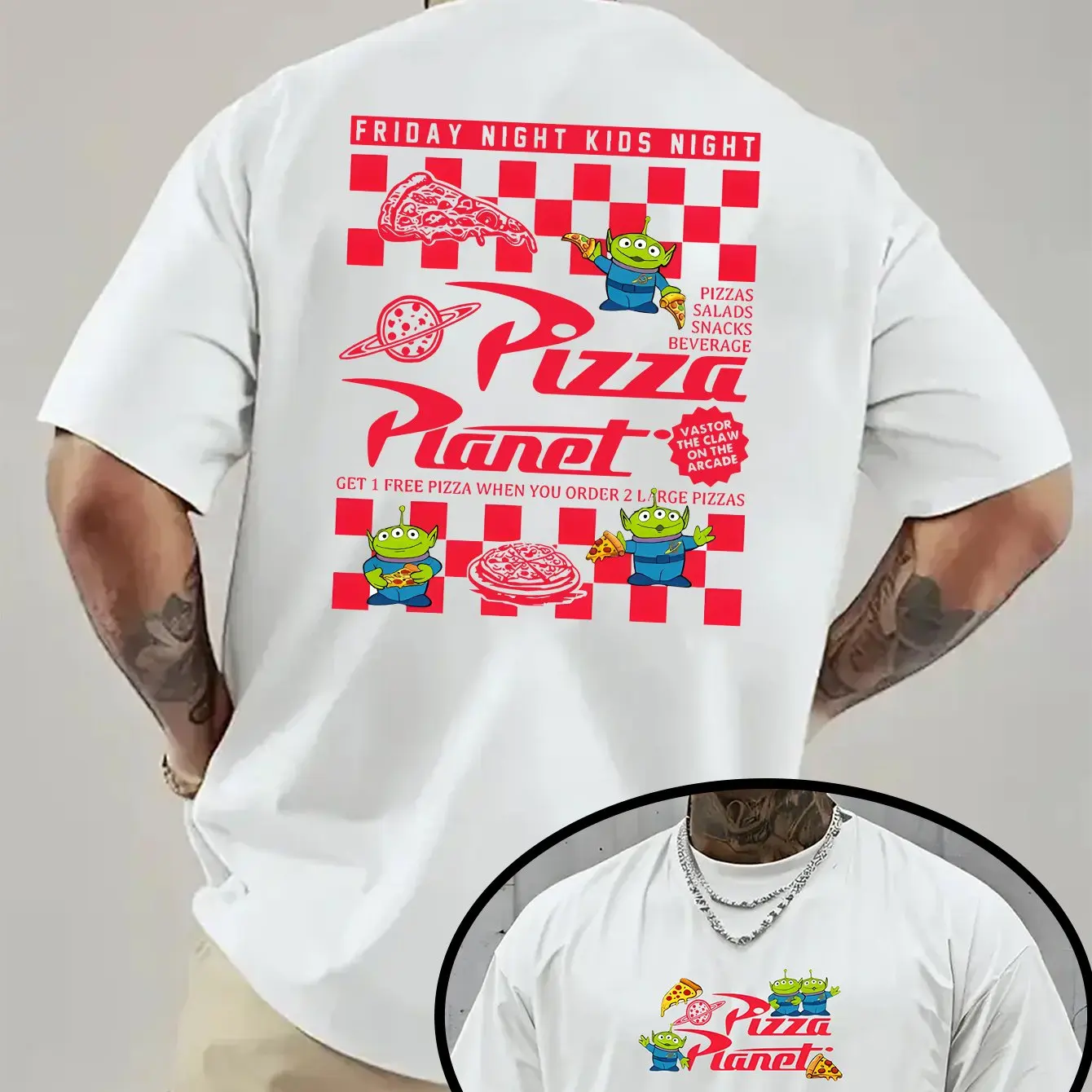 Men's Disney Toy Story Aliens Pattern T-Shirt, Unisex Cotton Short Sleeve, Daily Leisure and Theme Activities Wear, Oversized