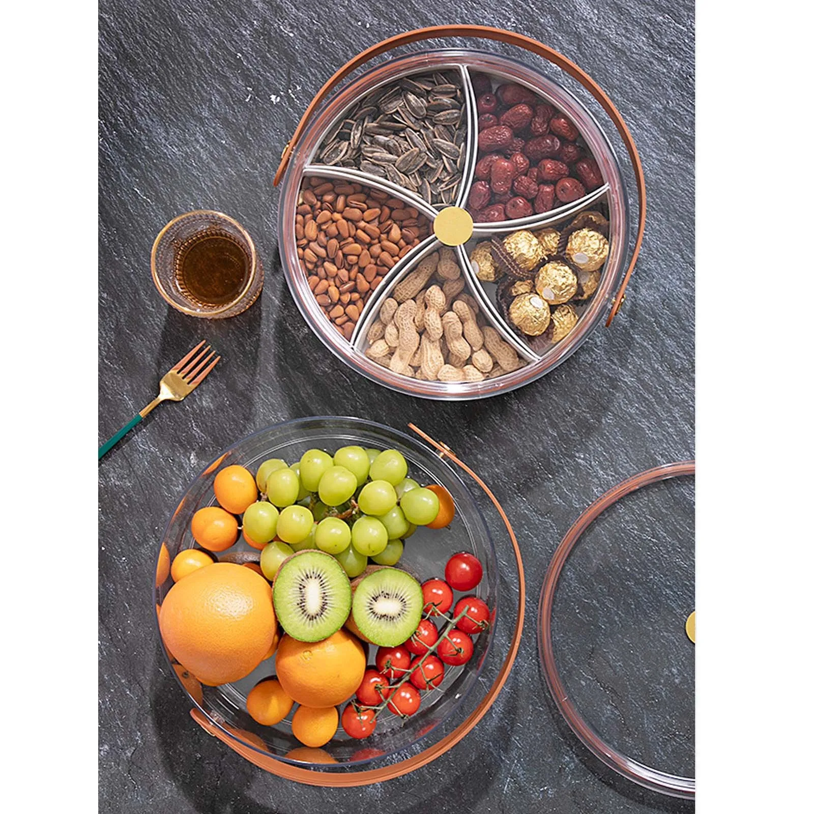 Prato de frutas portátil transparente high-end ao ar livre com alça balde de gelo moda criativa sala de estar casa compartimento lanche