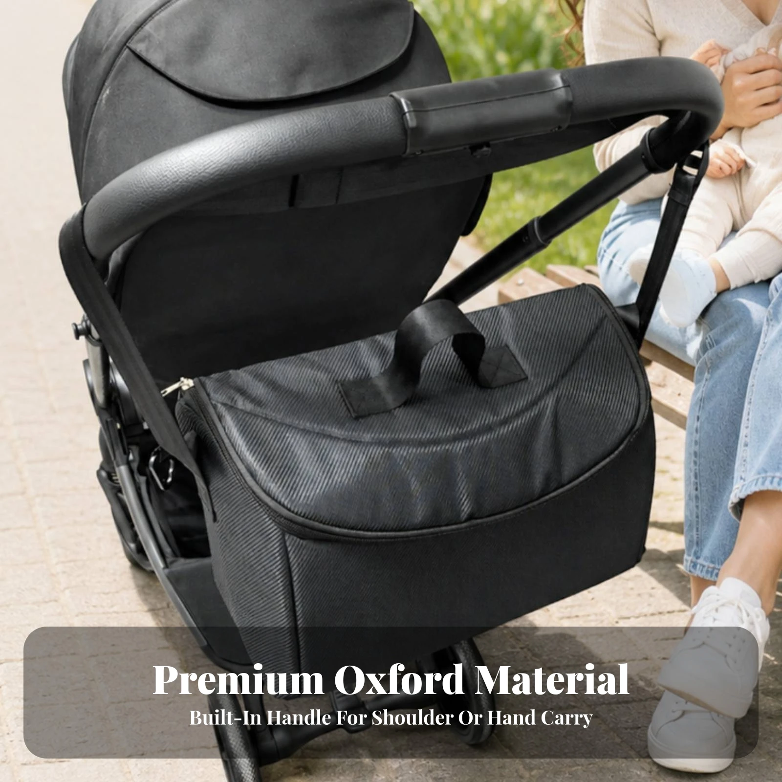 Stroller Organizer Bag Structured Stroller Organizer with Changing Mat Baby Diaper Bag with Shoulder Strap Water-Resistant Roomy